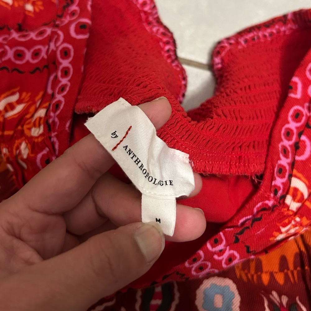 Anthropologie Ruched Wide-Leg Shorts in a red bohemian floral print - Picture 2 of 5